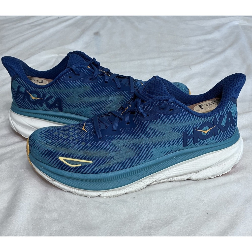 Hoka One One Clifton 9 Mens 9.5 Running Shoe Blue Athletic Sneakers 1127895